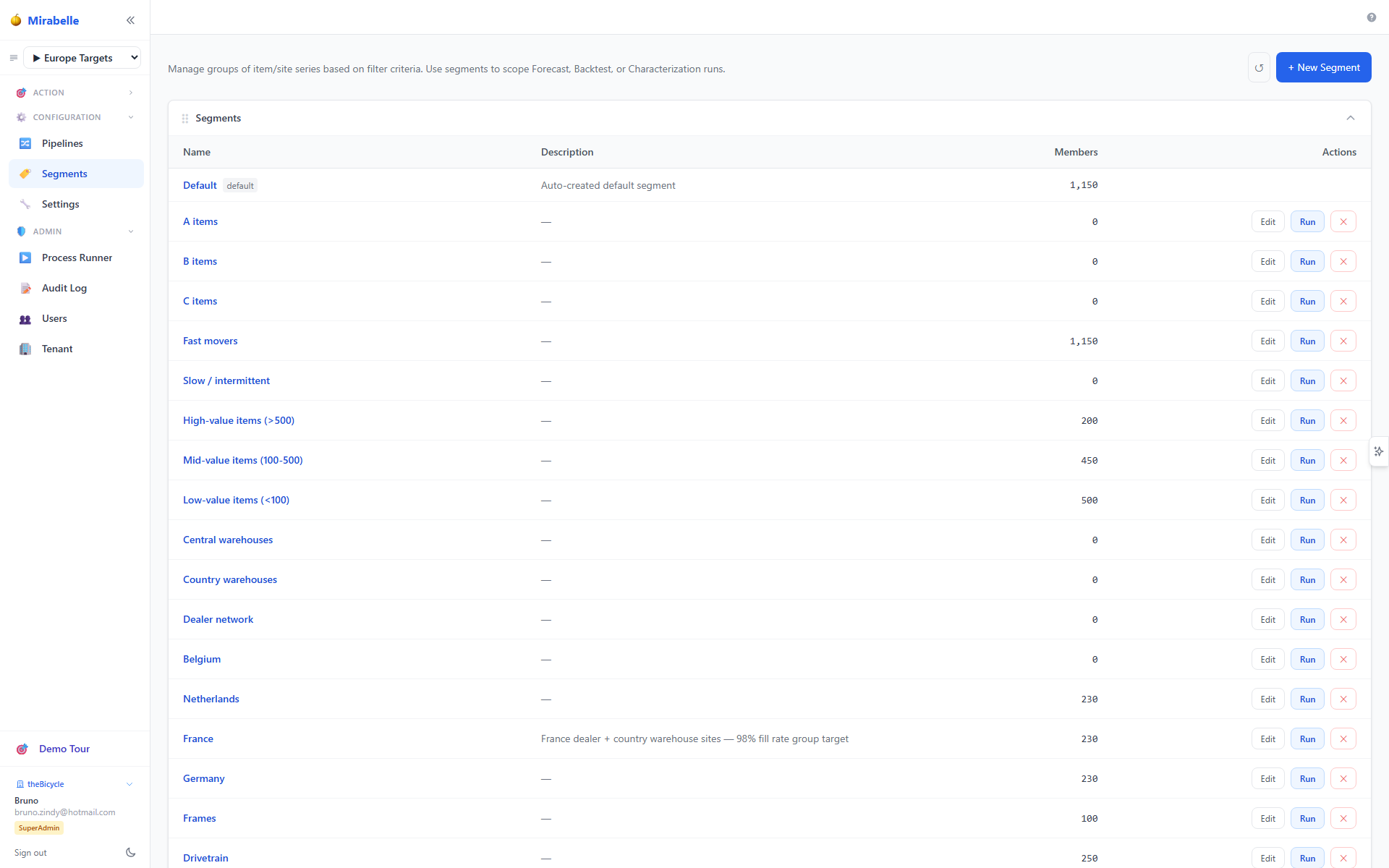 Segments list